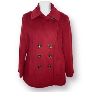 Calvin Klein Burgundy Wine Red Pea Coat Double Breasted Winter Wool Blend 10